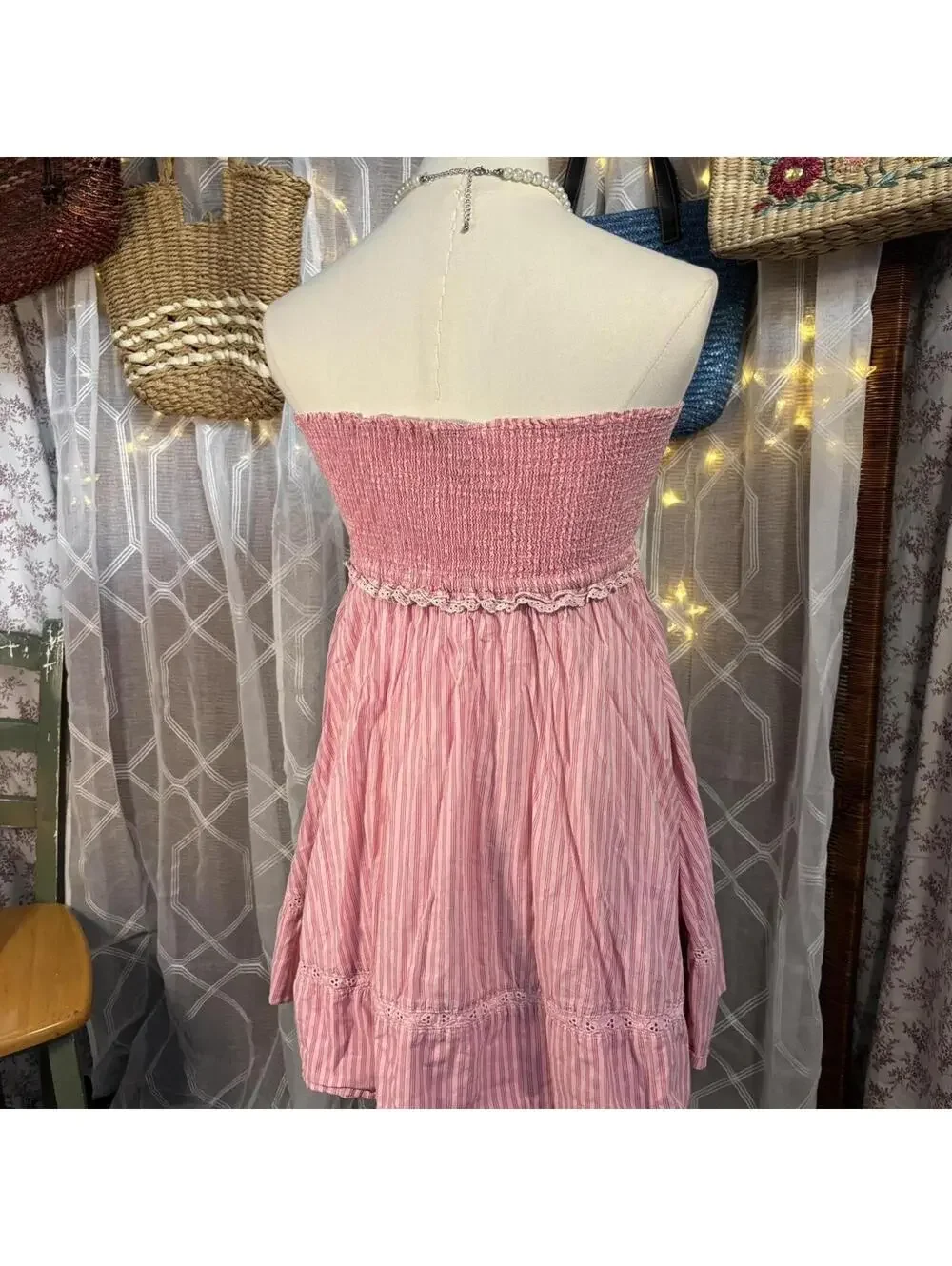 Vintage Victoria’s Secret Pink strapless smocked mini dress size S - Picture 5 of 8